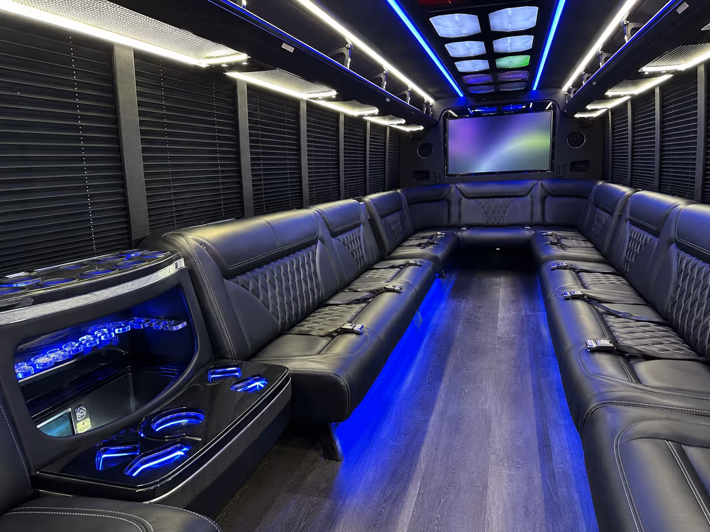 norwalk 20 passenger party bus inside
