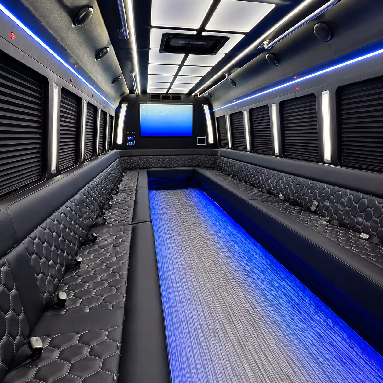 norwalk 50 passenger party bus inside